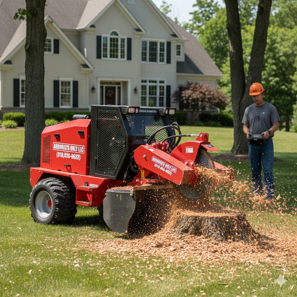 Image of a professional stump grinding machine in action